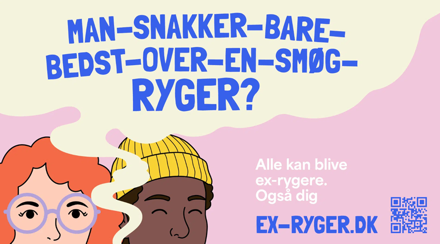 "Billede af to personer, og røgsky hvori der står Man snakker bare bedst over en smøg-ryger."